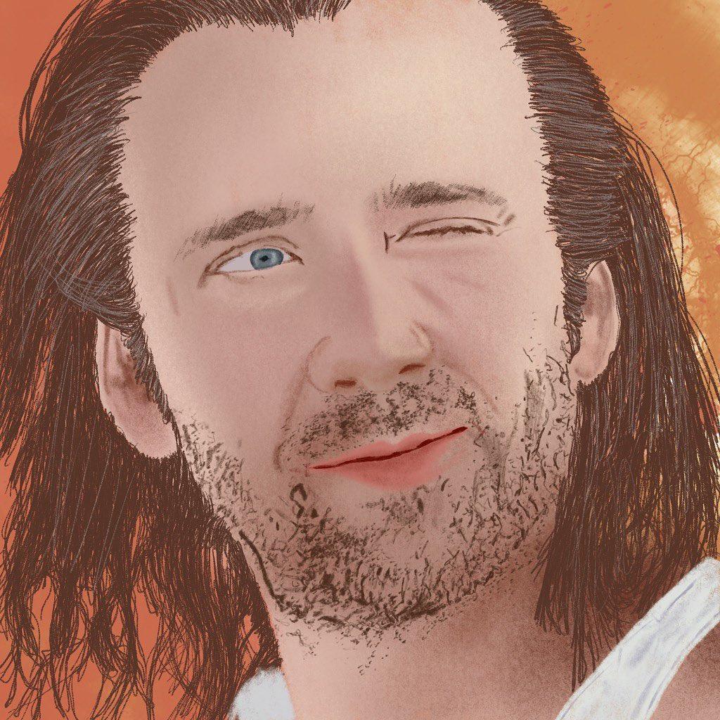 Noah's portrait of Nicolas Cage, the drawing that started Loose Cannon Co.